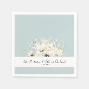 White Flowers  Personalized Wedding Paper Napkin