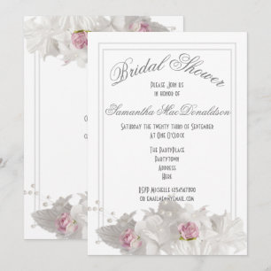 White flowers plain minimal bridal shower invitation