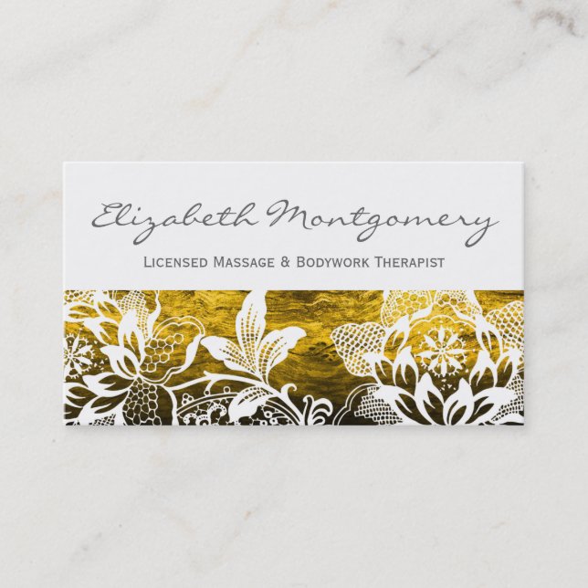 White Flowers Professional Massage Business Card (Front)