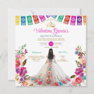 White Flowers Quinceañera 15 Anos Birthday Invitation