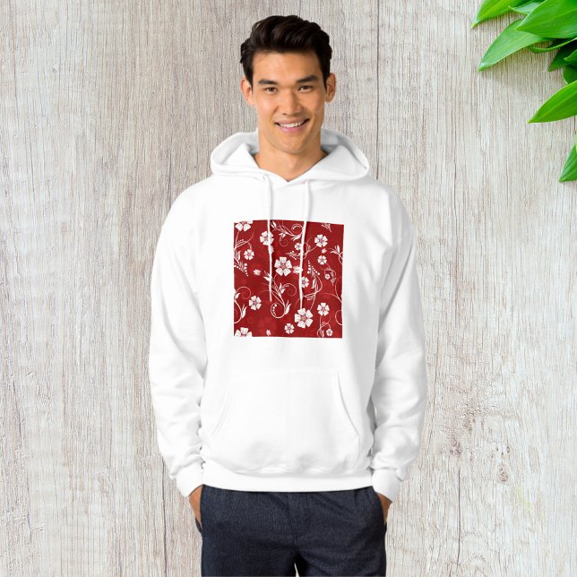 White Flowers Red Background Hoodie (Creator Uploaded)