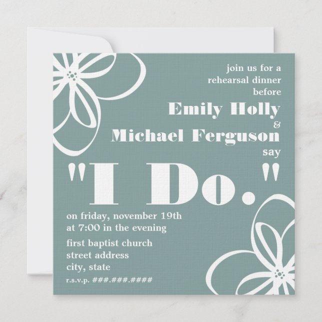 White Flowers Rehearsal Dinner Invitation (Front)