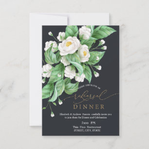 White Flowers Rehearsal Dinner Invitation
