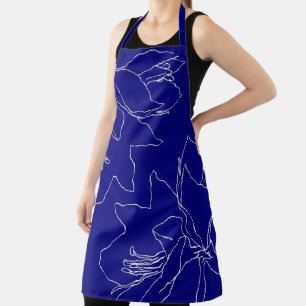 white Flowers Royal Blue Apron