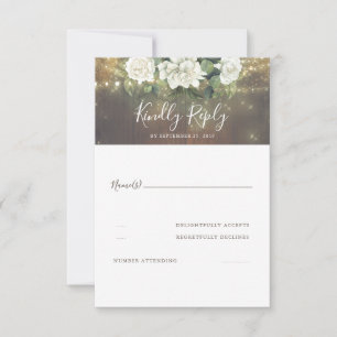 White Flowers Rustic Country Wedding RSVP Card