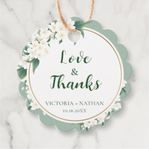 White Flowers Sage Green Clouds Pattern Background Favour Tags