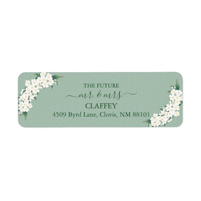White Flowers Sage Green Gold Frame Clouds Pattern (Front)