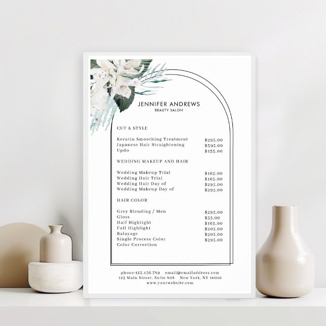 White Flowers Salon Price List Poster (White Flowers Salon Price List Poster)