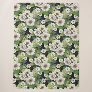 White Flowers Sherpa Blanket