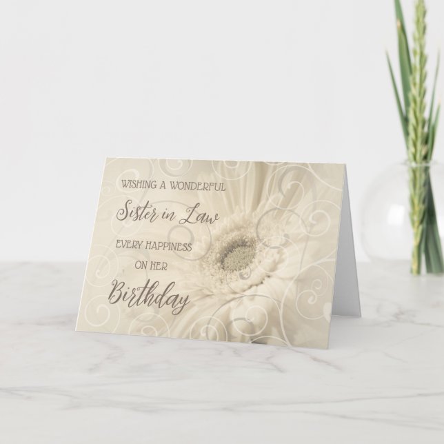 White Flowers Sister in Law Birthday Card (Front)