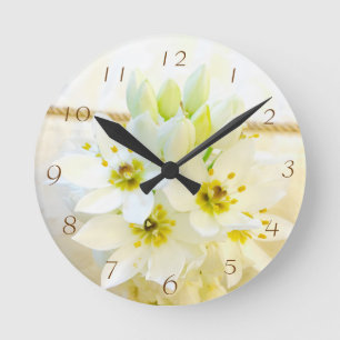 White Flowers Wall Clock