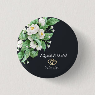 White Flowers Wedding 1 Inch Round Button