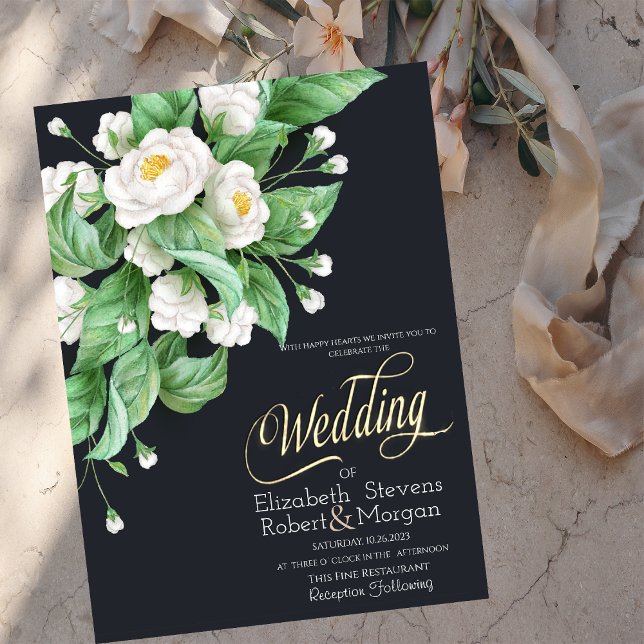 White Flowers Wedding Invitation (Creator Uploaded)