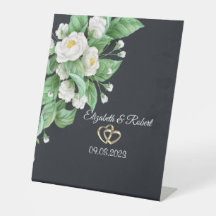 White Flowers Wedding Pedestal Sign