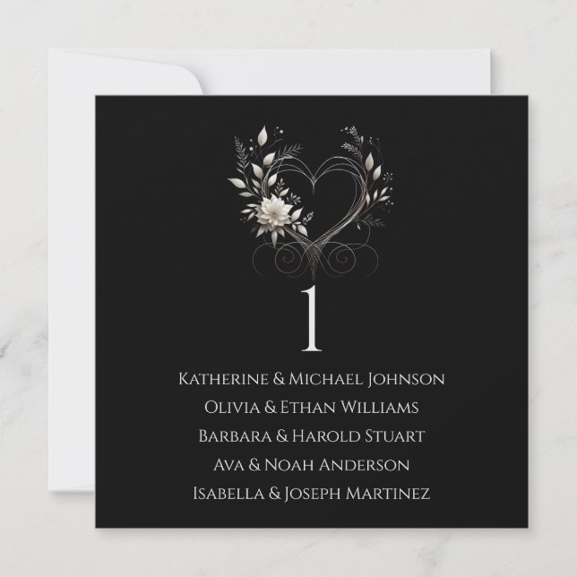 White Flowers with a Heart Wedding Seating Chart Invitation (Front)