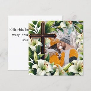 White Flowers with Cross for Christmas or Wedding Holiday Card