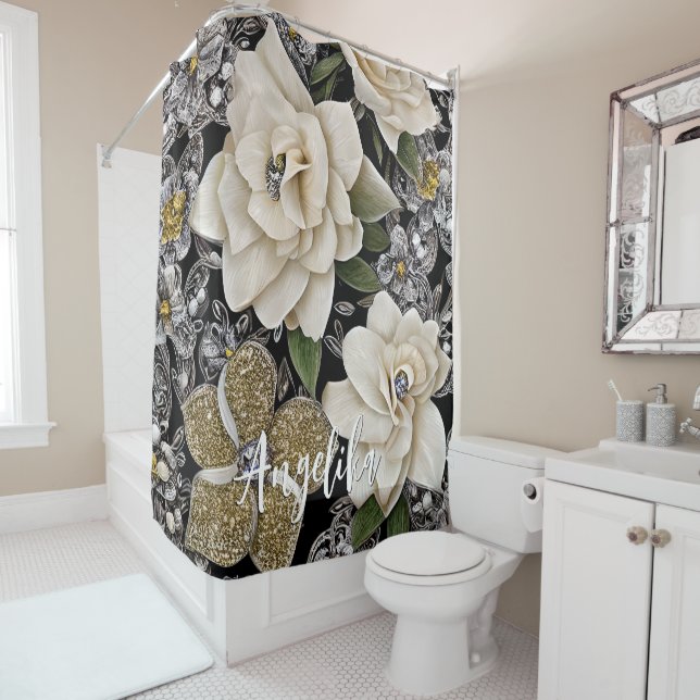 White Flowers with Glitters and Personalized Name (In Situ)