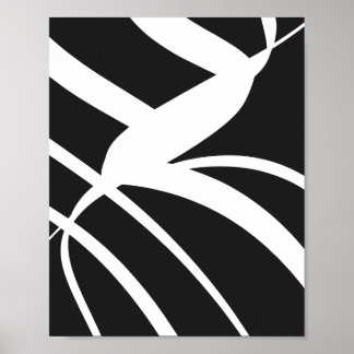 White Flowing Curves on a Black Background Poster