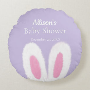 White Fluffy bunny baby shower  Round Pillow