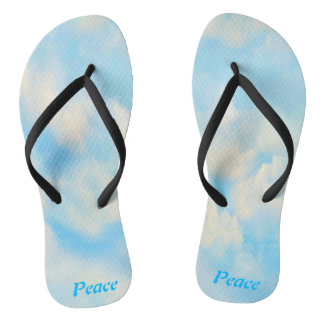 White fluffy clouds on azure sky flip flops