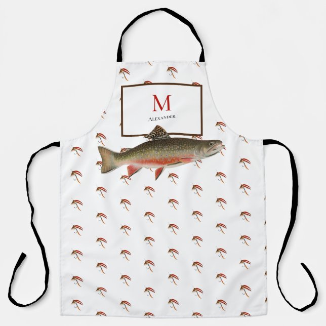 White Fly Fishing Trout Fisherman Flies Watercolor Apron (Front)