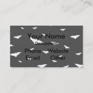 White Flying Bats & Grey Background- Halloween Business Card