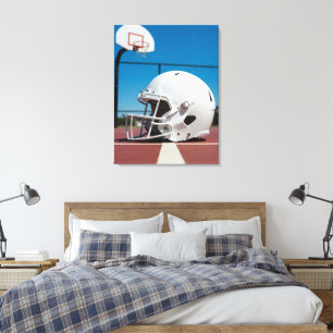 White Football Helmet on Court Line Canvas Print
