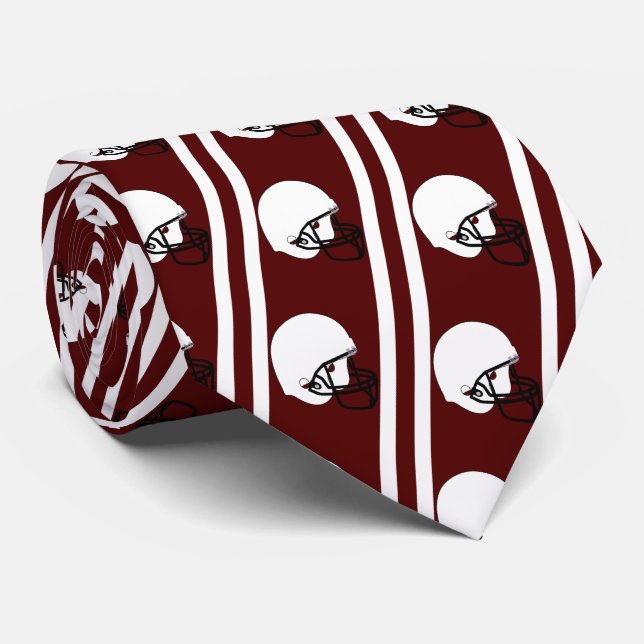 White Football Helmet on Maroon Necktie (Rolled)