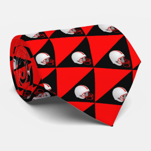 White Football Helmet On Red and Black Necktie