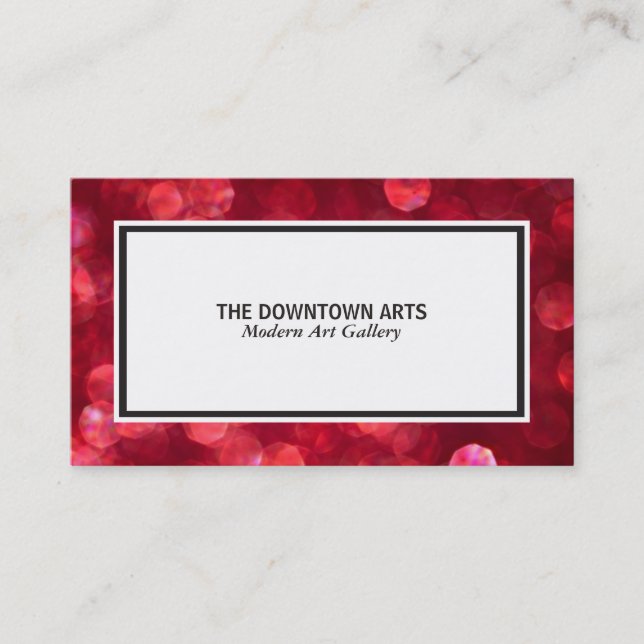 White Foreground Black and Red Bokeh Border Business Card (Front)