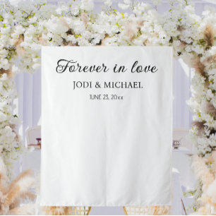 White Forever in Love Wedding Backdrop Tapestry