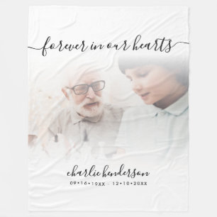White Forever In Our Hearts Photo Memorial Tribute Fleece Blanket