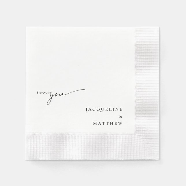 White Forever You Personalized Wedding Cocktail Napkin (Front)