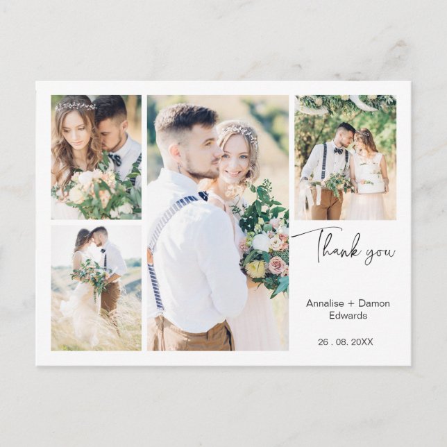 White Four Photo Wedding Thank You Postcard (Front)