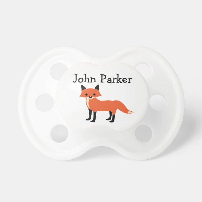 White Fox Animal Binky Pacifier Binky with name (Front)