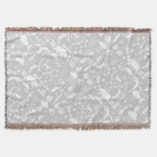 White Fox Grey Moon Clouds Bear Deer Lodge Boys Throw Blanket