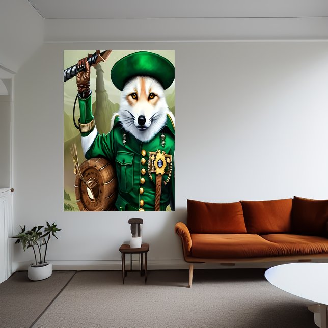White fox in green clothes | AI Art  Poster (Creator Uploaded)