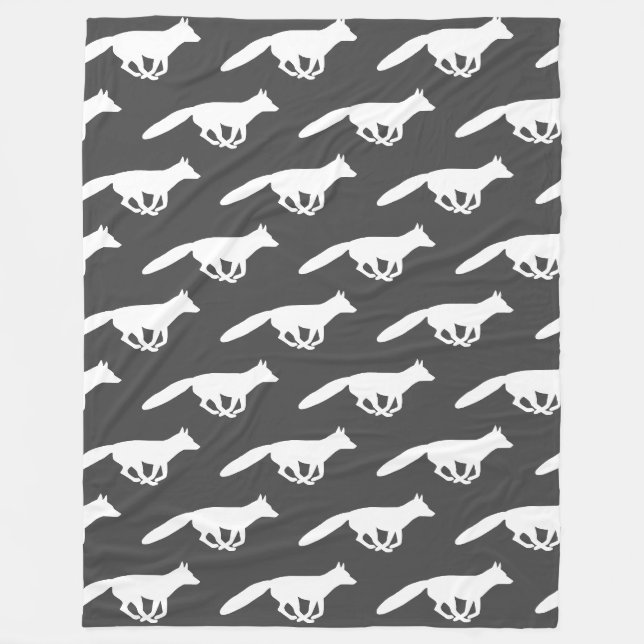 White Fox Silhouettes Pattern Grey | Wildlife Fleece Blanket (Front)