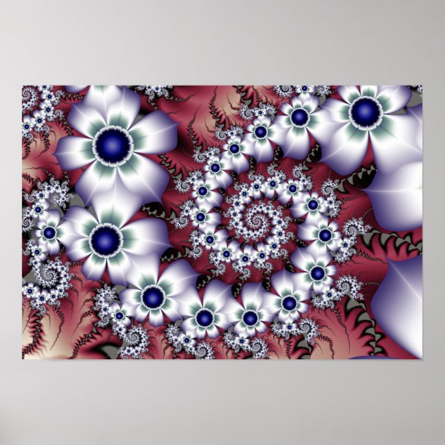 White Fractal Flowers Poster (Front)