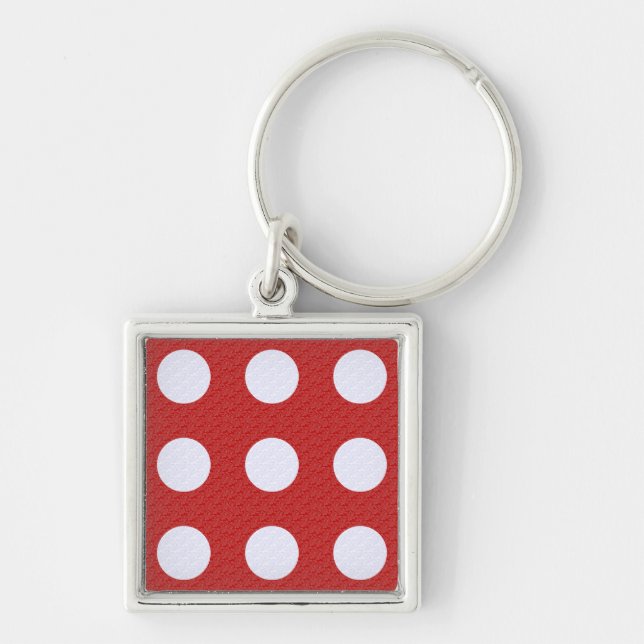 White Fractals Polka Dots Red Fractals Background Keychain (Front)