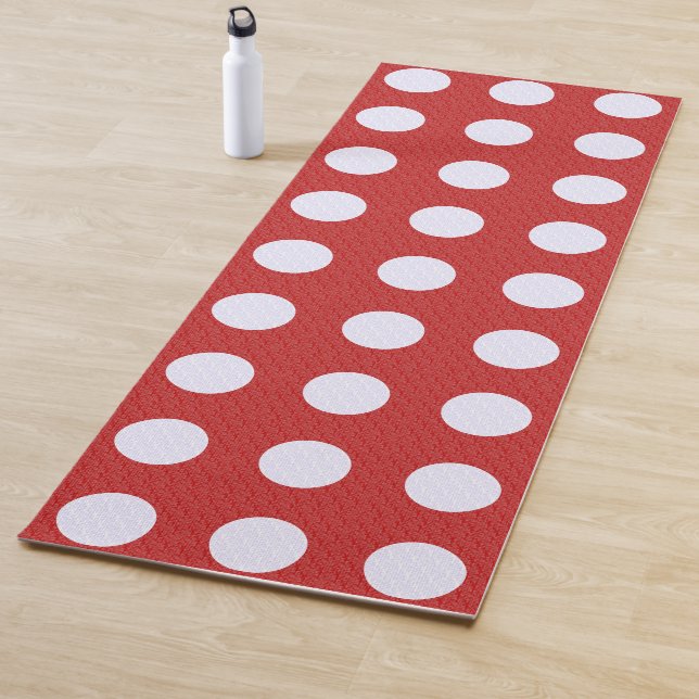 White Fractals Polka Dots Red Fractals Background Yoga Mat (In Situ)