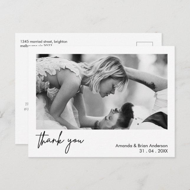 White Frame Calligraphy Thank You Wedding Postcard (Front/Back)