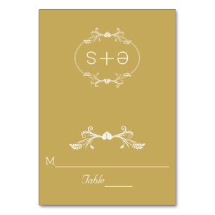 White frame, initials wedding gold escort card