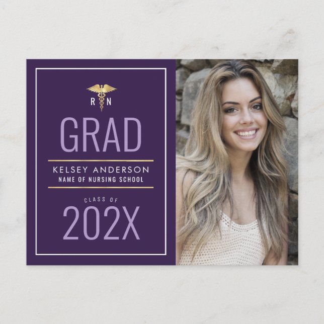white frame nursing school graduation announcement postcard (Front)