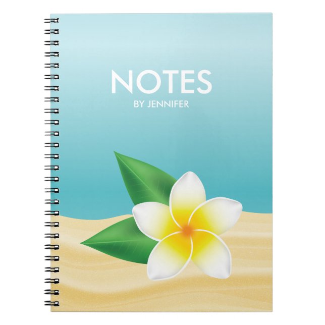 White Frangipani Flower With Personalizable Title Notebook (Front)
