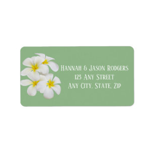White Frangipani Flowers, on Sage, Wedding Label