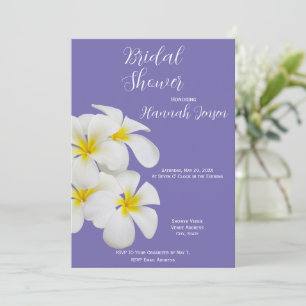 White Frangipani Flowers, Periwinkle, Bridal Invitation