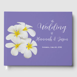 White Frangipani Flowers, Periwinkle, Wedding Guest Book