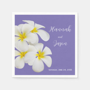 White Frangipani Flowers, Periwinkle, Wedding Napkin