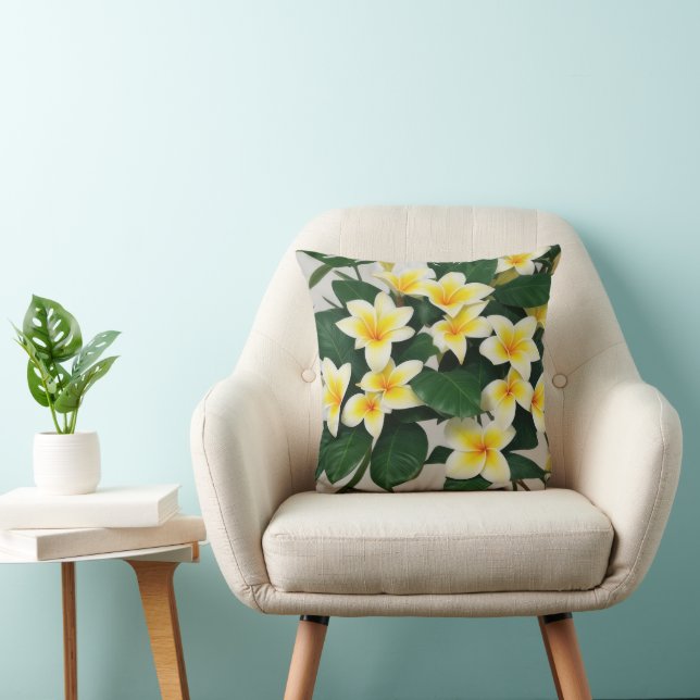 White Frangipani Flowers Throw Pillow (Chair)